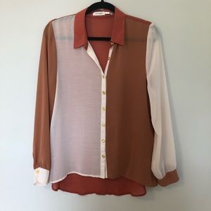 Sheer Color Block Button Down